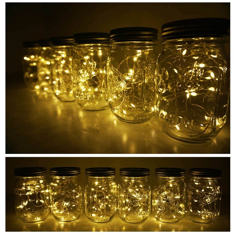 Decorman Solar Mason Jar Lights, 8 Pack Waterproof Fairy Star Firefly Lids String Lights with 8 Hangers for Patio Yard Garden Party Wedding Christmas Decoration(Jars Not Included) - Image 5